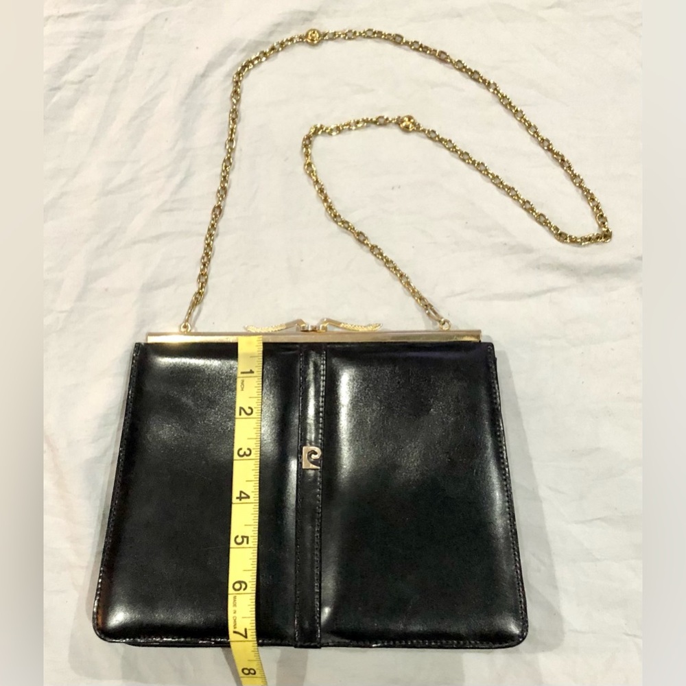 PIERE CARDIN black leather kiss lock chain clutch/purse size 9x7 great condition - Picture 9 of 15